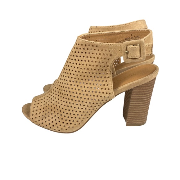 Madden Girl Womens Beckie-C Stacked Heel Peep Toe Dress Sandal Boot Camel Size 8 - Picture 5 of 15